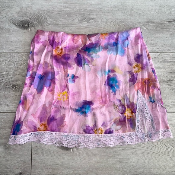 Frankies Bikinis Boden Watercolor Floral Pink Lace Silk...